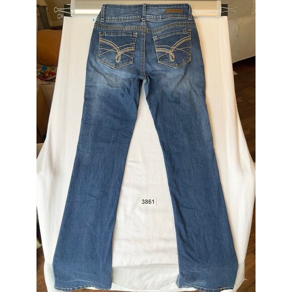 Wall Flower Women Flared Jeans size 3 Blue MidRise Stretch Boot Cut Indigo Denim - Picture 10 of 12